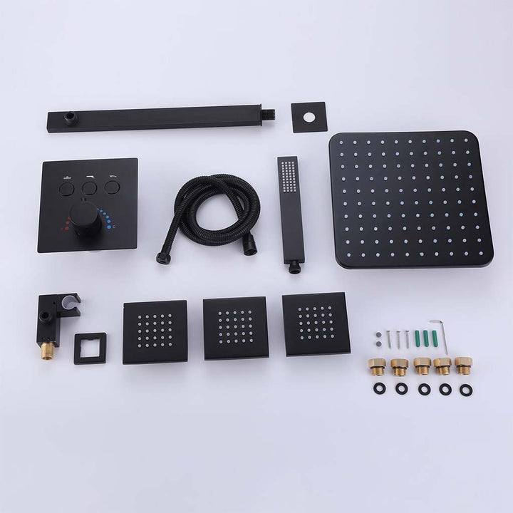 Modern black shower system with all parts and accessories
