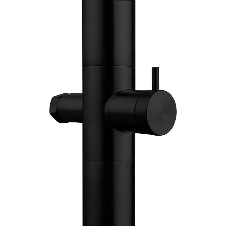 Close-up of Black Outdoor Shower Control Knob - Modern Design