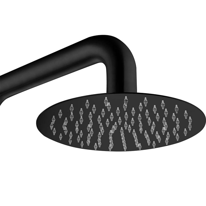 Close-up of Black Outdoor Shower Head - Modern Design with Diamond Pattern