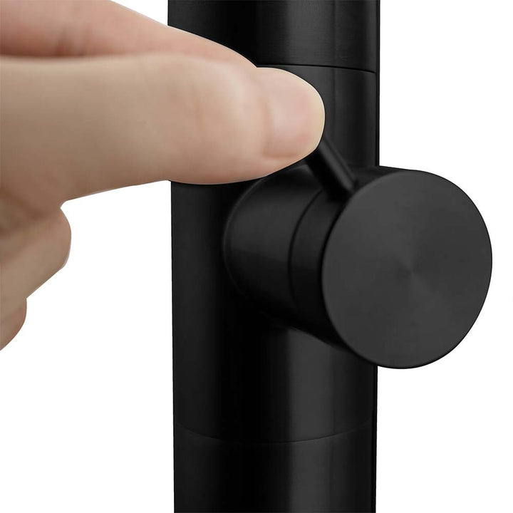 Close-up of Black Outdoor Shower Knob Adjustment - Finger Turning Control