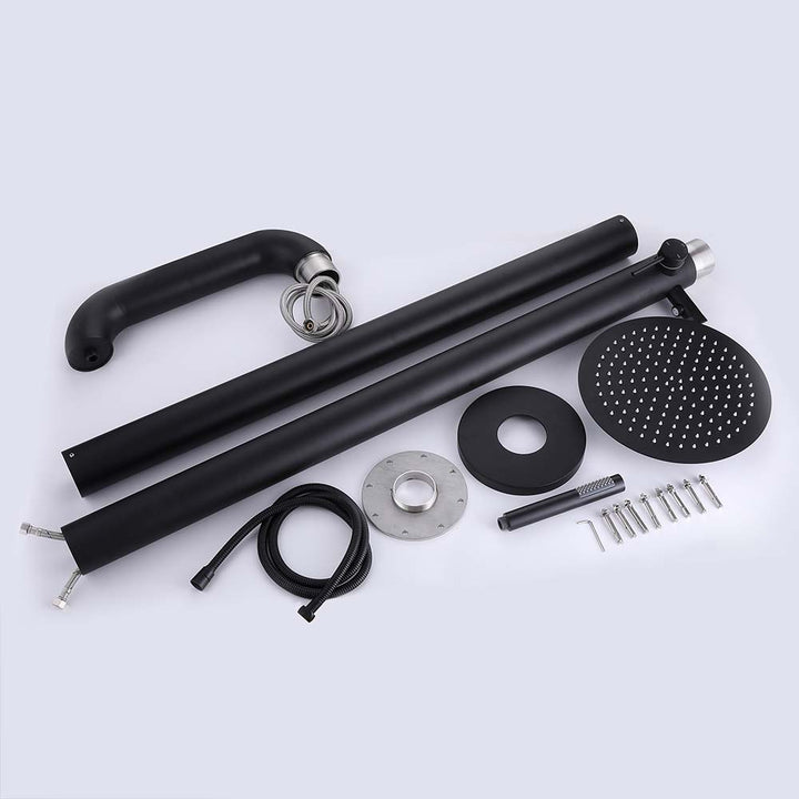 Complete parts of black outdoor shower system kit