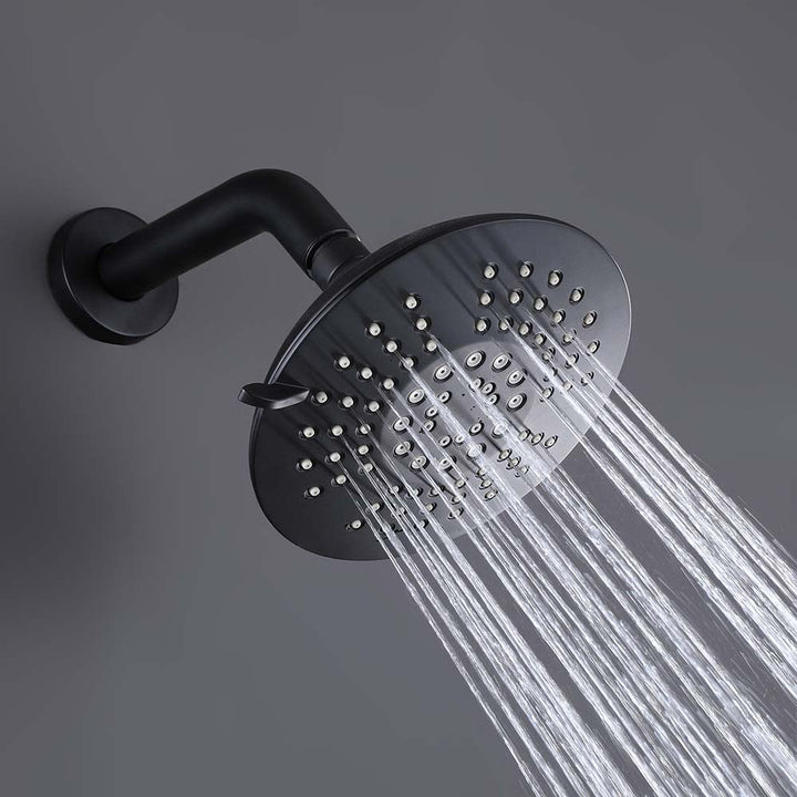 Black round shower head with full-coverage water spray mode