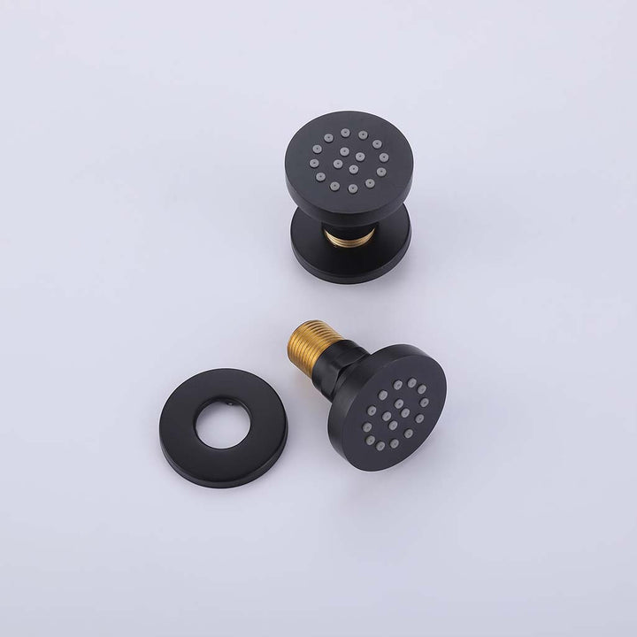 Black shower body jet spray set detail with brass connector