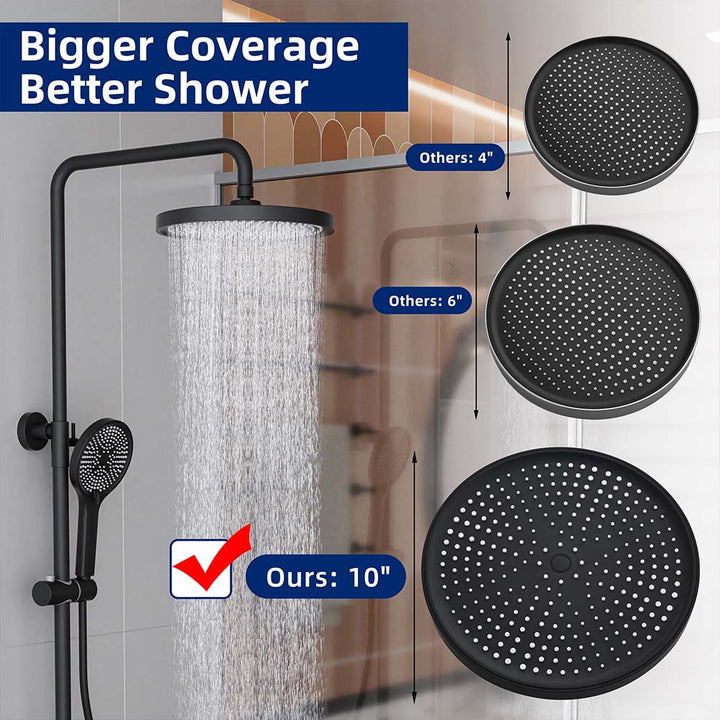 Black shower system with 10 inch rainfall showerhead bigger coverage