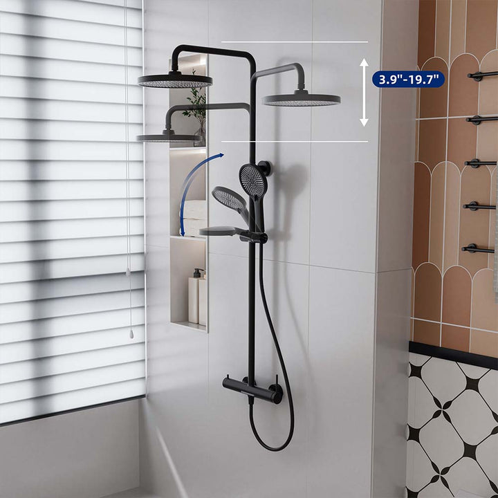 Black shower system adjustable height rain shower with handheld
