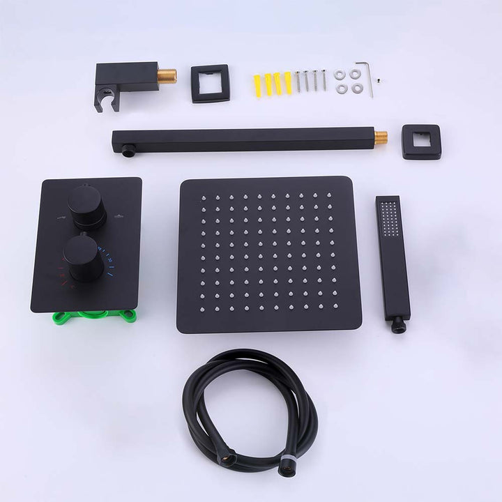 Complete black shower system with all included parts