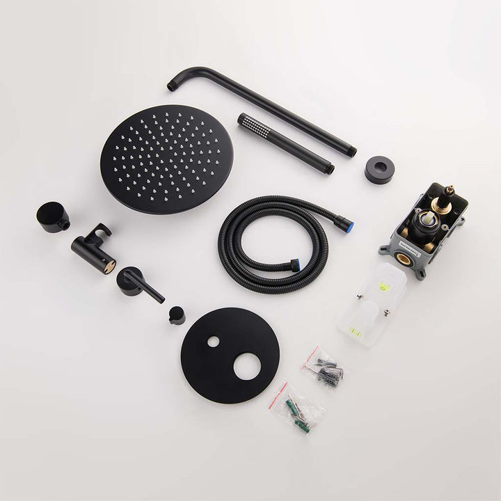 Black shower system complete set with rainfall head and accessories