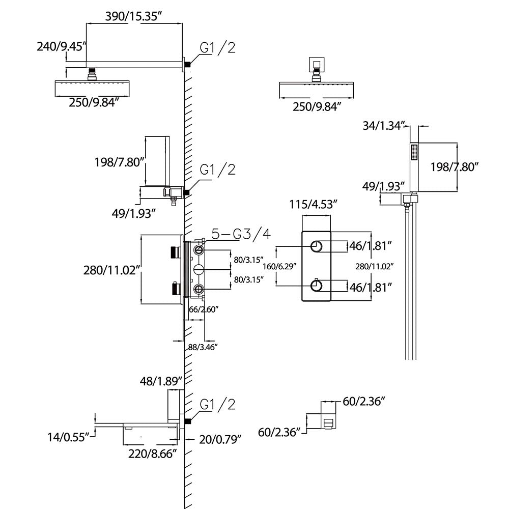 Modern Digital Display Constant Temperature Three Function Shower Syst ...