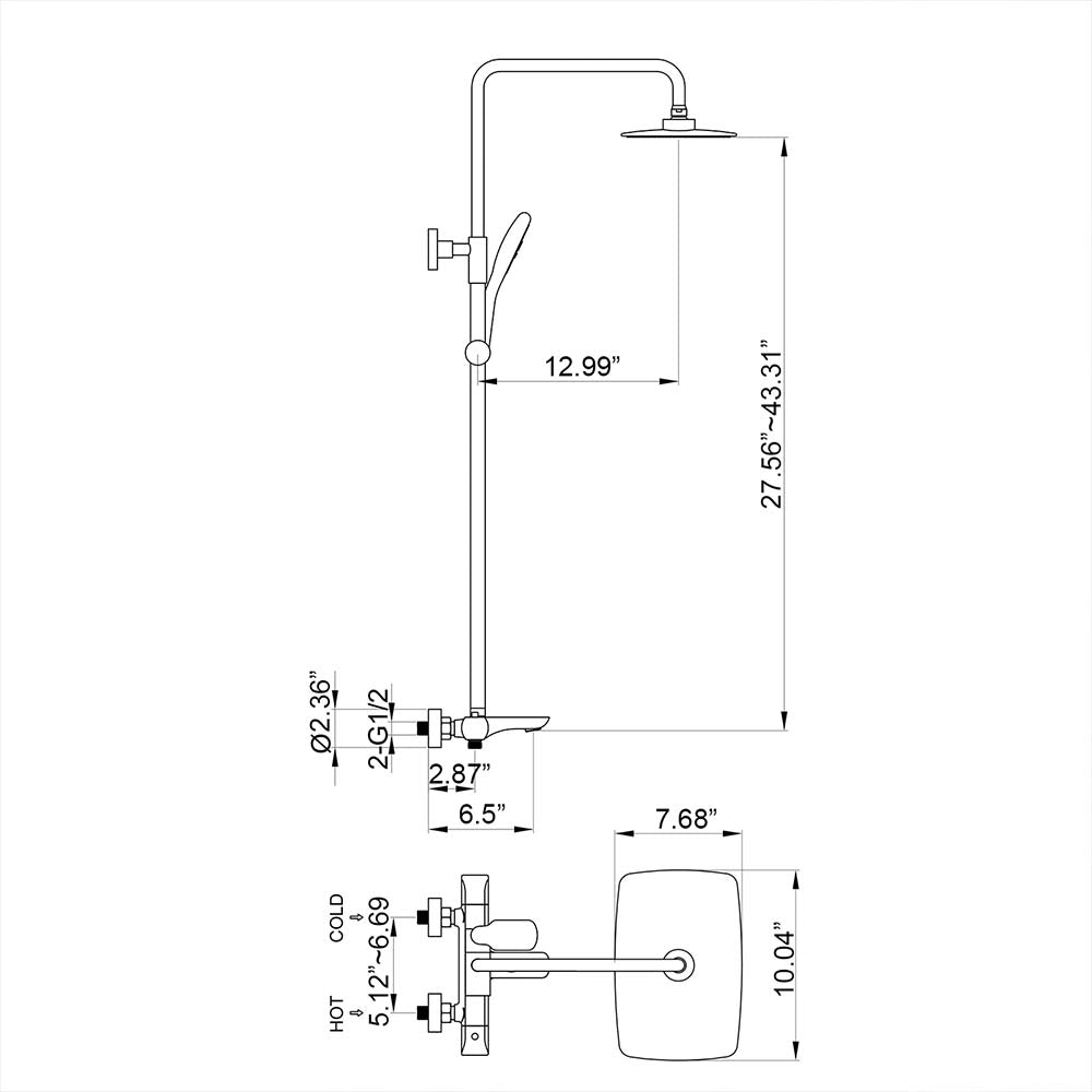 Black Luxury Thermostatic Complete Shower System with Rough-in Valve ...
