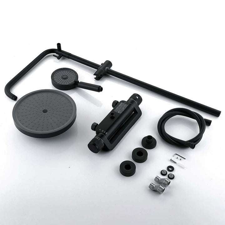 Black shower system full set with rainfall head handheld and accessories