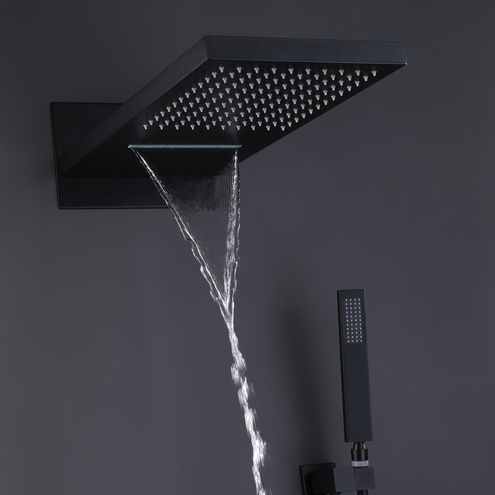 Black shower system rainfall waterfall shower head flow