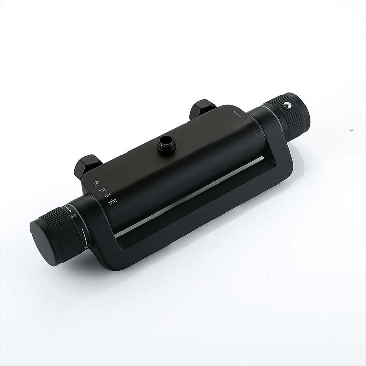 Black shower system thermostatic valve with dual control knobs