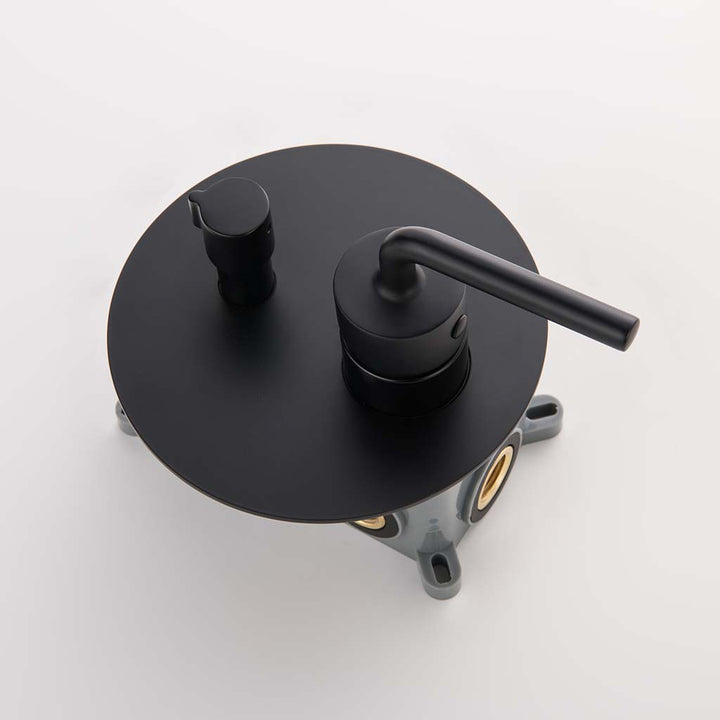 Complete black shower system with rain head, valve, hose and handle