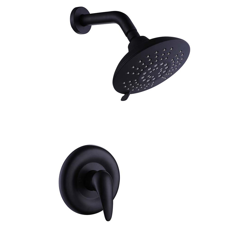 Black shower system with wall mounted rain showerhead and handle