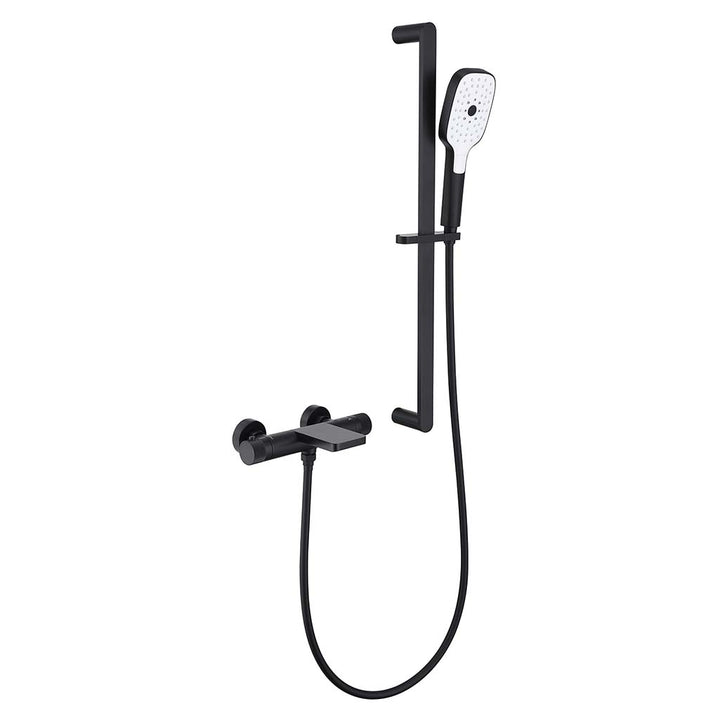 Modern black shower system with handheld shower and slide bar