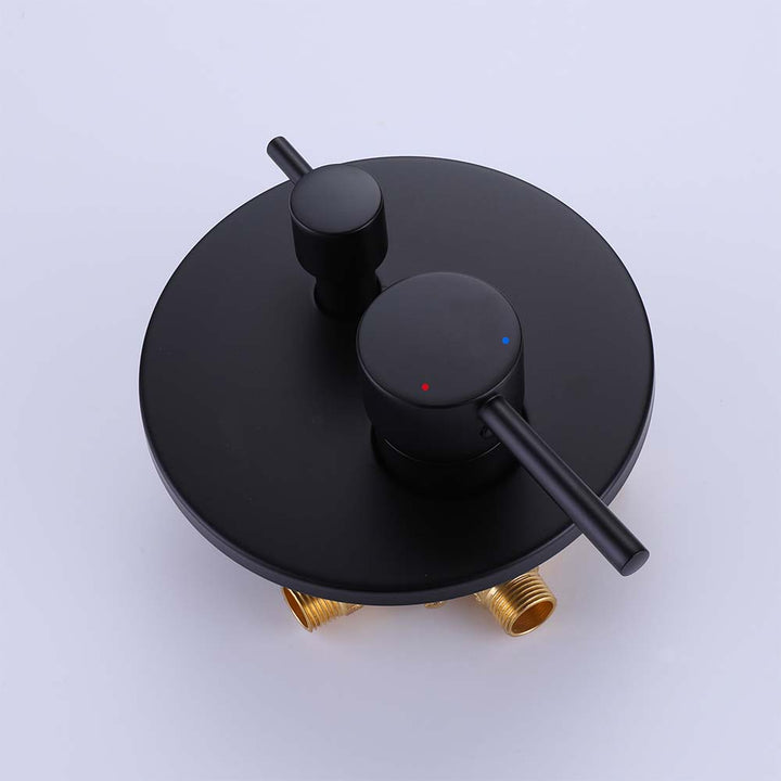 Black brass shower valve with diverter and temperature control knob