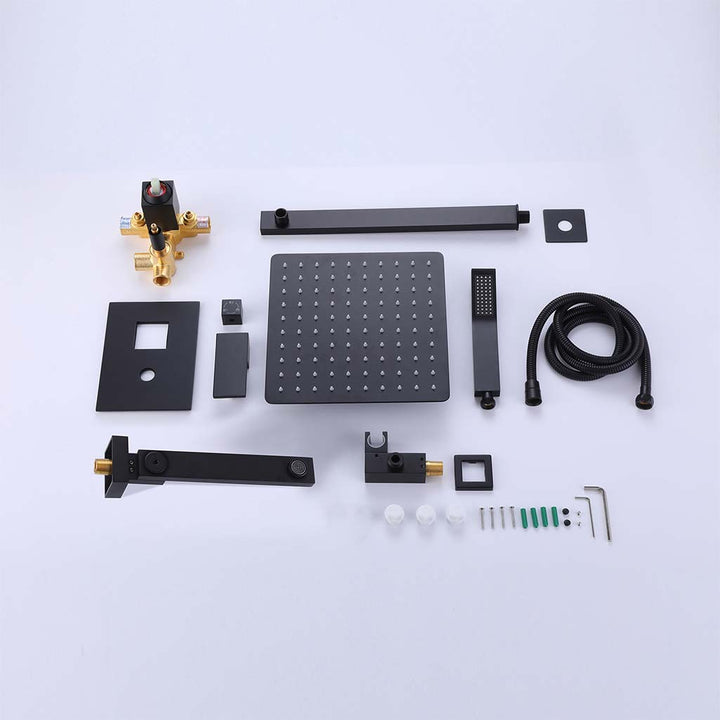 Black square shower system with all parts and installation package