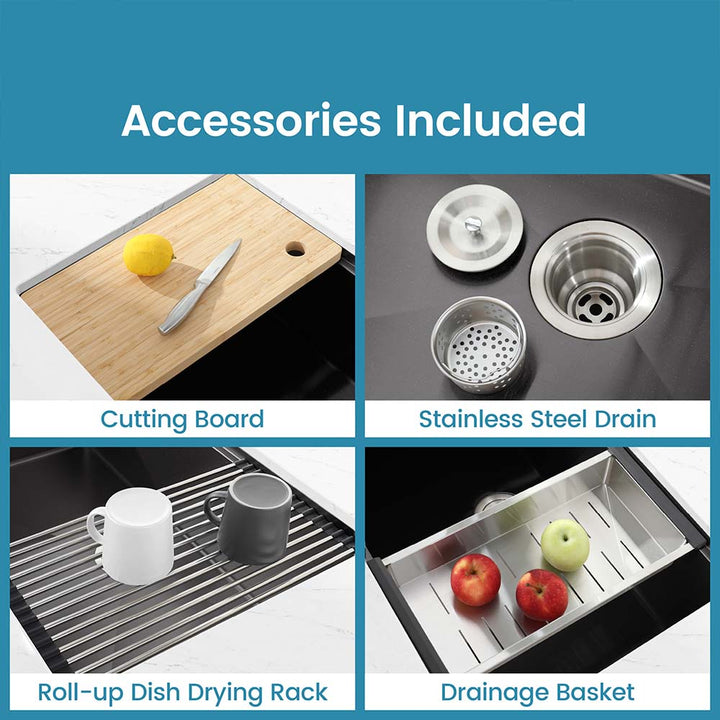 Black stainless steel kitchen sink accessories included