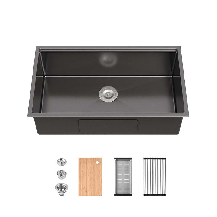 Black stainless steel kitchen sink digital clock temperature display