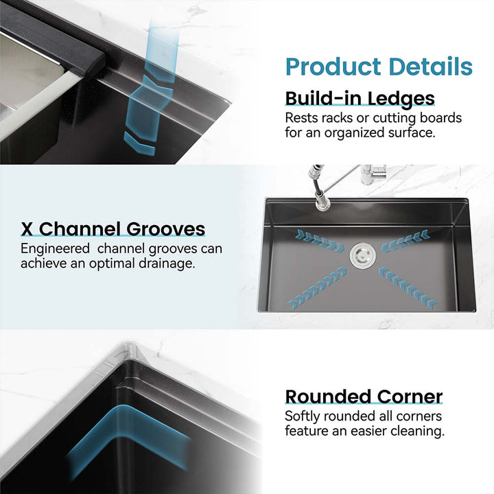 Black stainless steel kitchen sink structure details