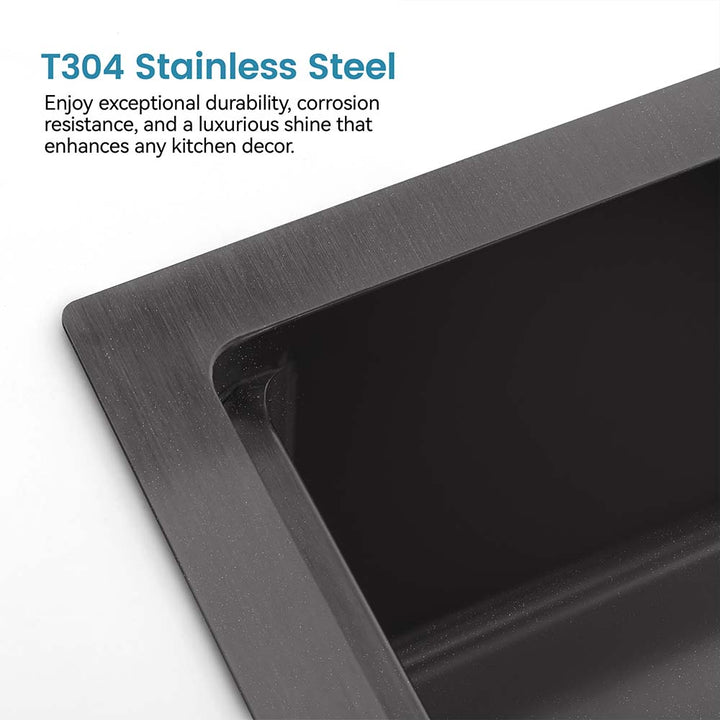 Black stainless steel kitchen sink t304 material closeup