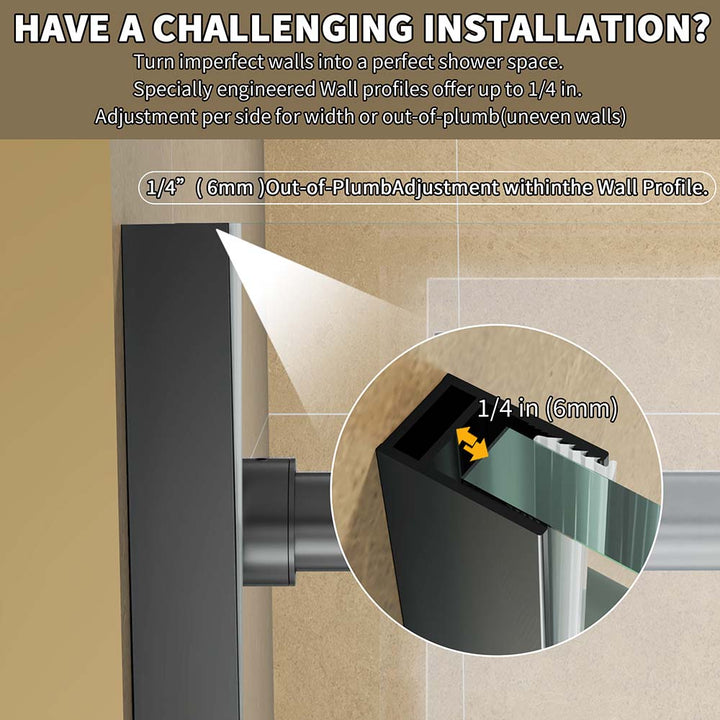 Black stainless steel shower door adjustable wall profile 1 4 inch