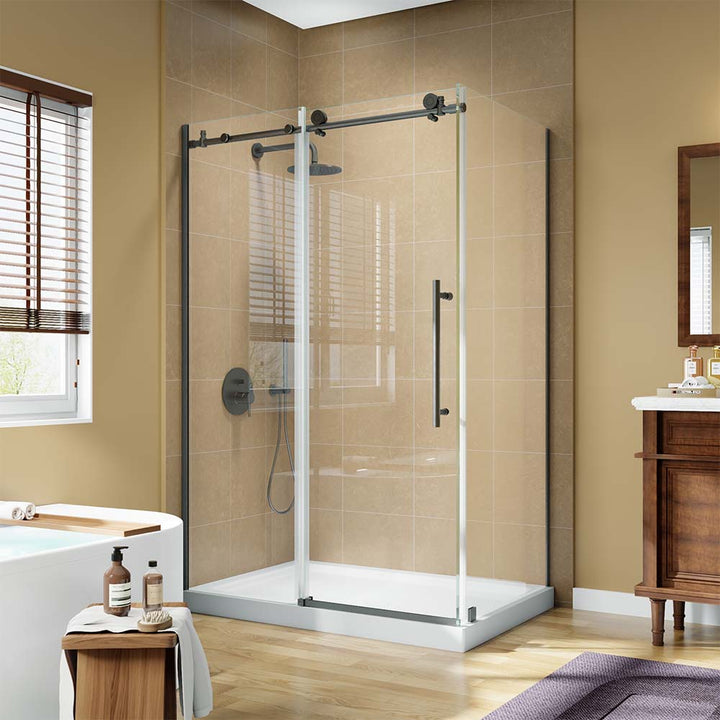 Black stainless steel shower door modern bathroom installation