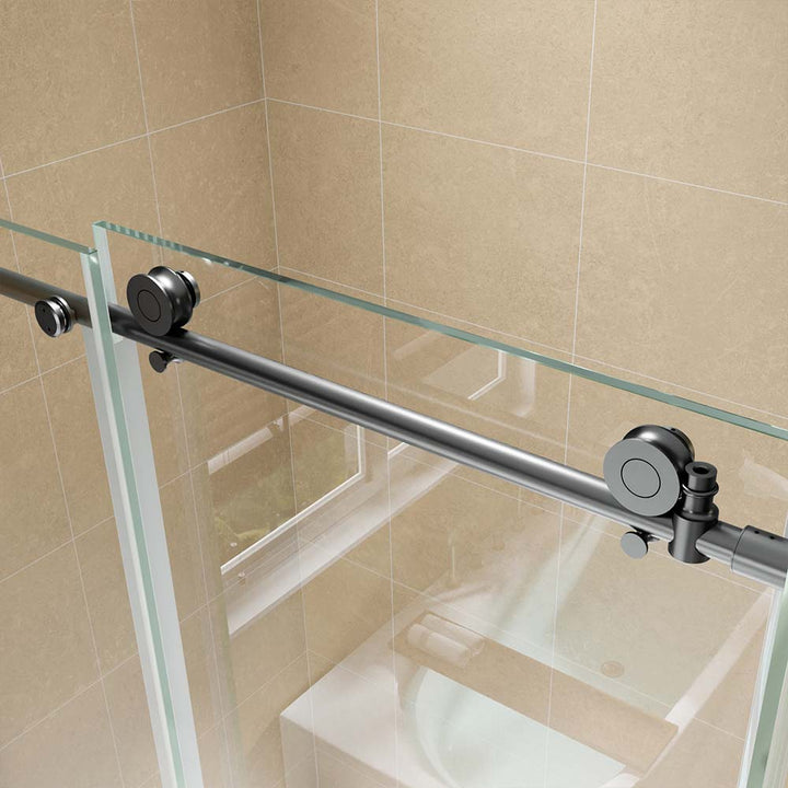 Black stainless steel shower door with double rollers and sliding track