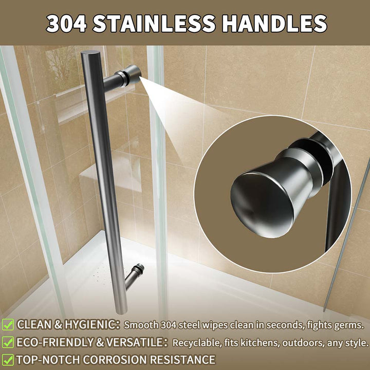 Black stainless steel 304 shower door handle close-up