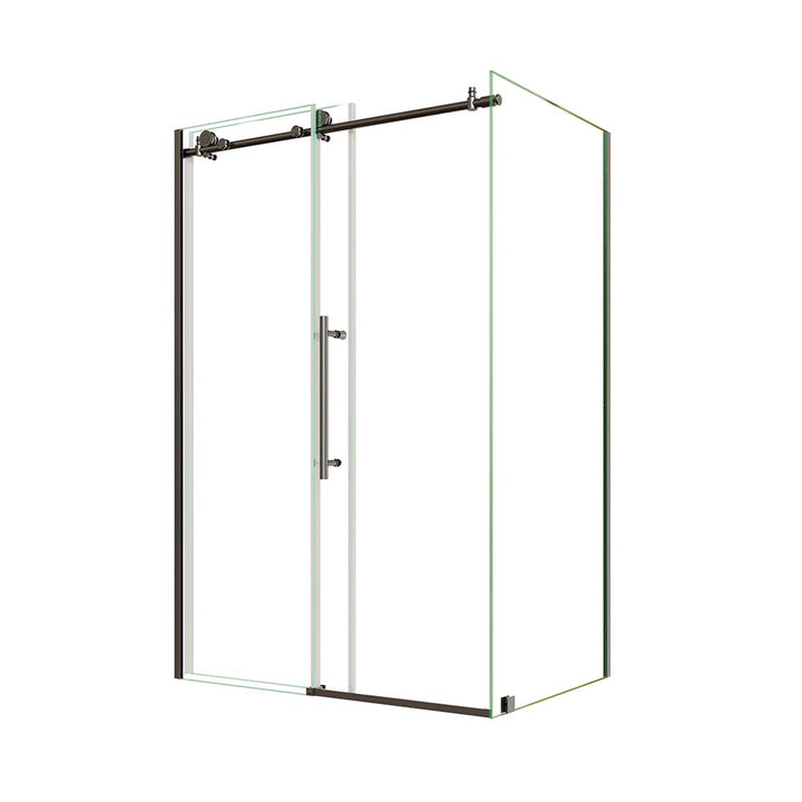 Black stainless steel shower door with modern frameless design