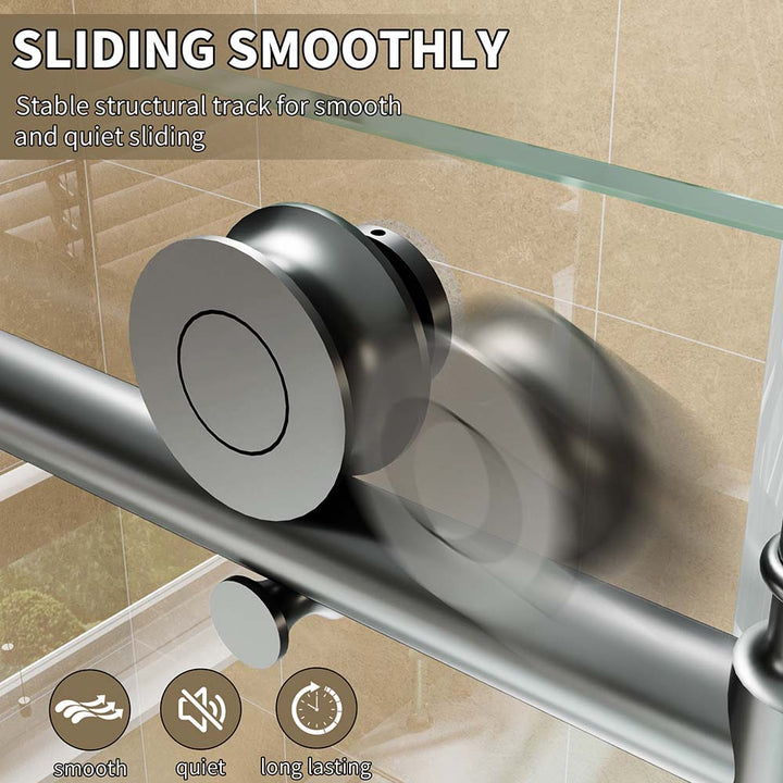 Black stainless steel shower door with smooth quiet sliding track