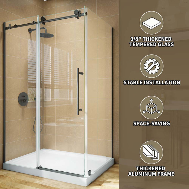 Black stainless steel shower door with 3/8 tempered glass and frame