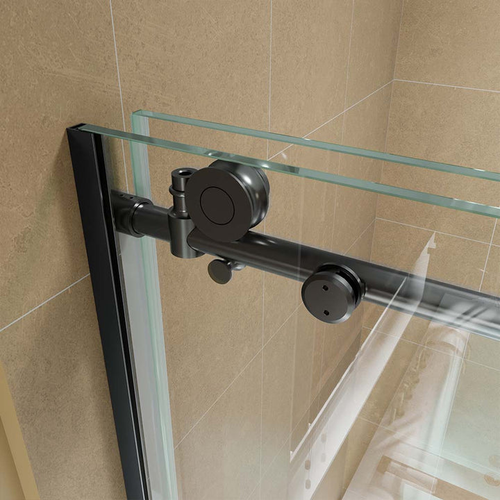 Black stainless steel shower door with smooth sliding top roller