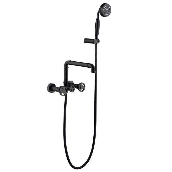 Black tub faucet with handheld sprayer