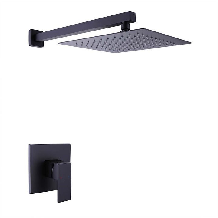 Modern black shower system with valve and square rain head