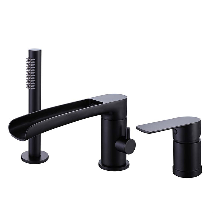 Matte black waterfall bathtub faucet set with hand shower