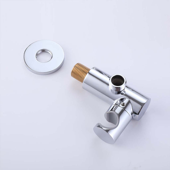 Solid brass shower system connector with chrome finish