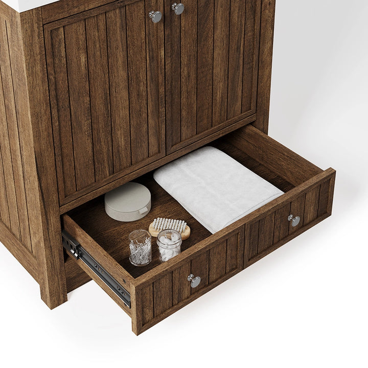 Brown 30 inch bathroom freestanding vanities drawer storage