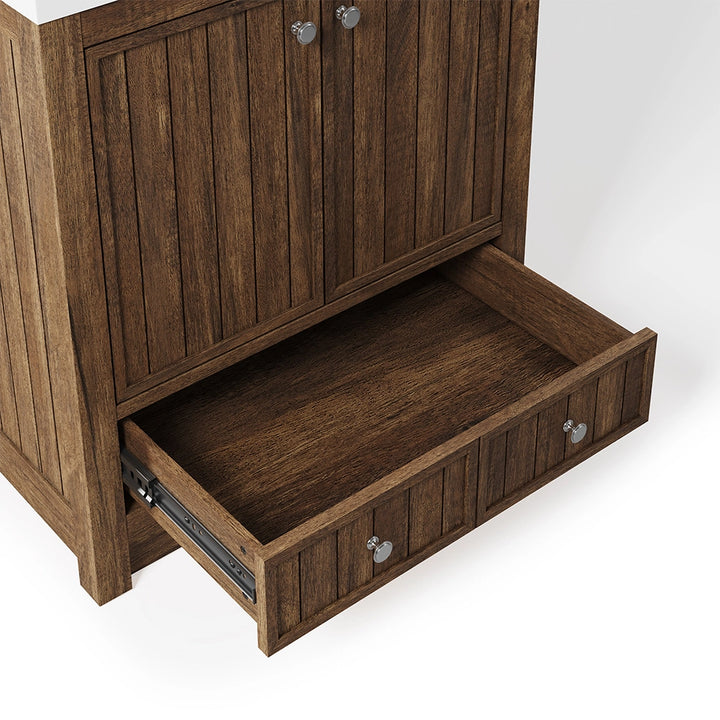 Brown 30 inch bathroom freestanding vanities drawer detail
