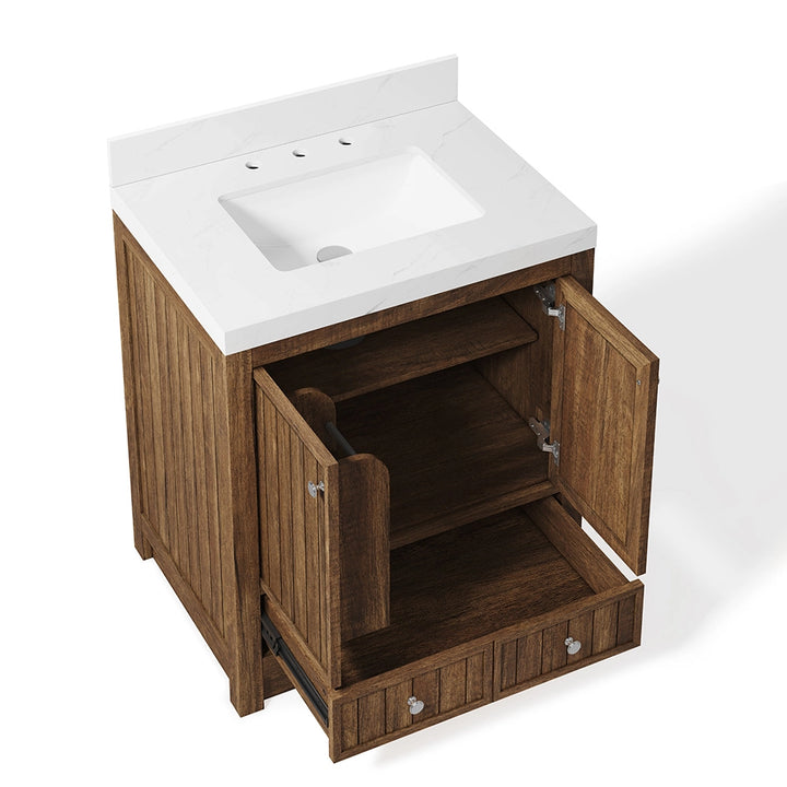 Brown 30 inch bathroom freestanding vanities with open storage