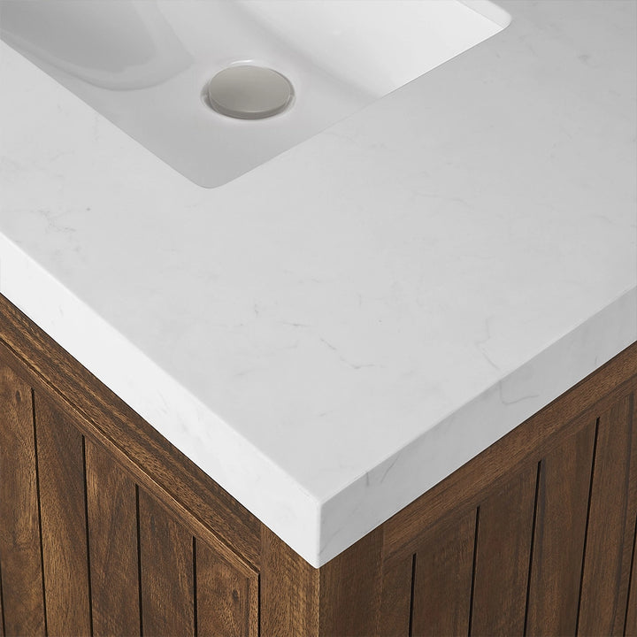 Brown 30 inch bathroom freestanding vanities quartz countertop detail