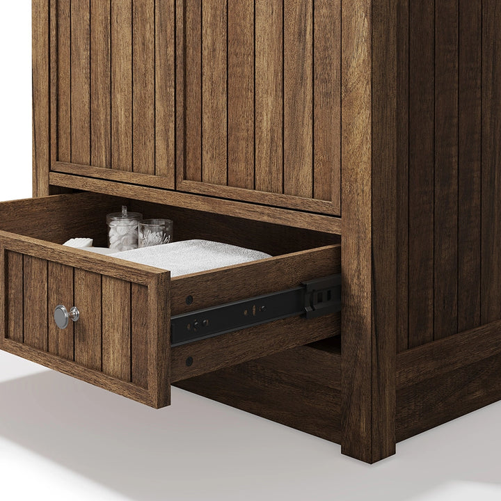 Brown 30 inch bathroom freestanding vanities drawer storage detail