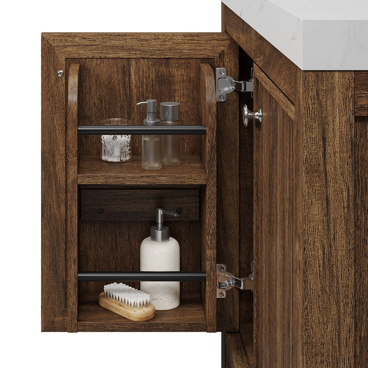 Brown 30 inch bathroom freestanding vanities shelf storage view