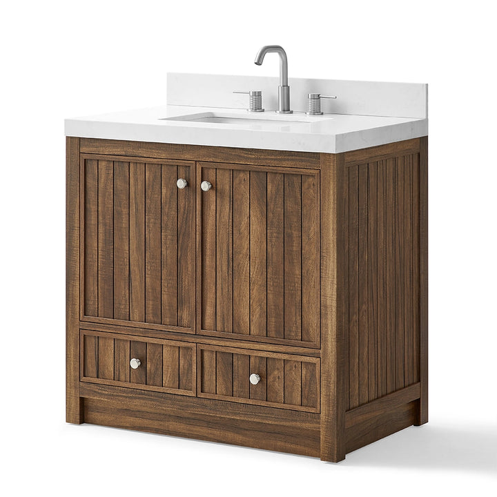 Brown 36 inch bathroom freestanding vanity angled view
