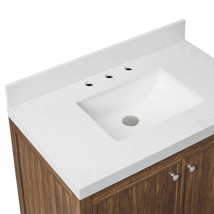 Brown 36 inch bathroom freestanding vanity white countertop sink