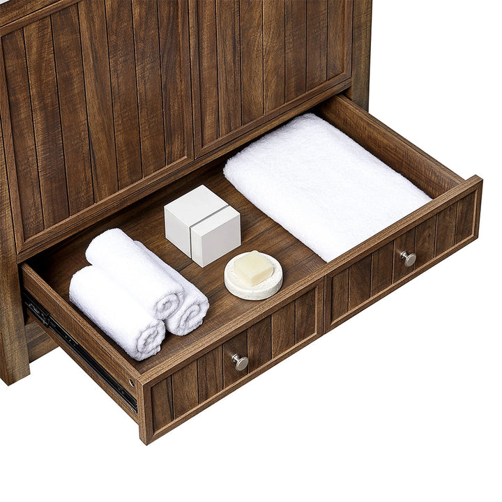 Brown 36 inch bathroom freestanding vanity drawer storage view
