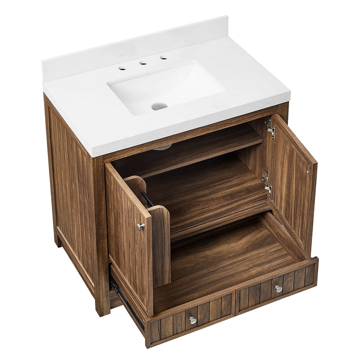 Brown 36 inch bathroom freestanding vanity with empty storage