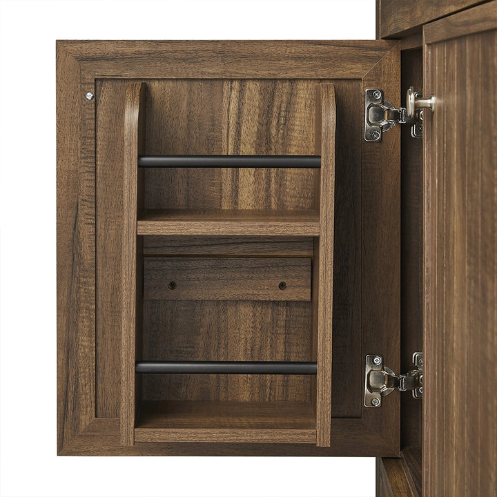 Brown 36 inch bathroom freestanding vanity inside shelf storage