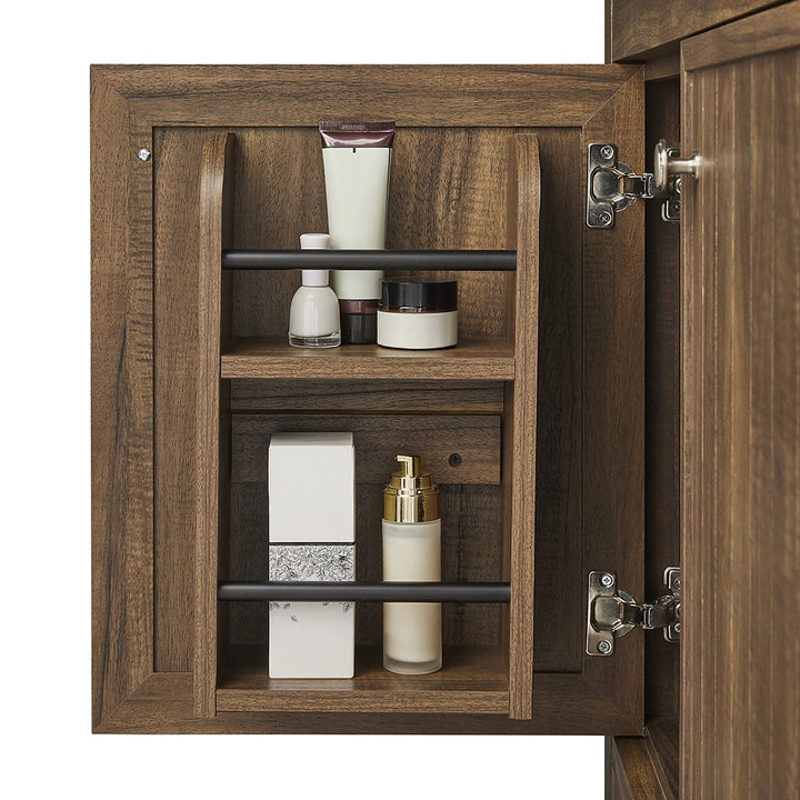 Brown 36 inch bathroom freestanding vanity storage with shelves