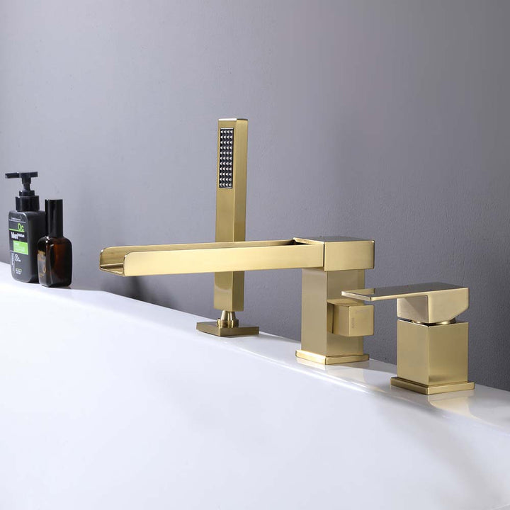 Brushed gold bathtub faucet detail
